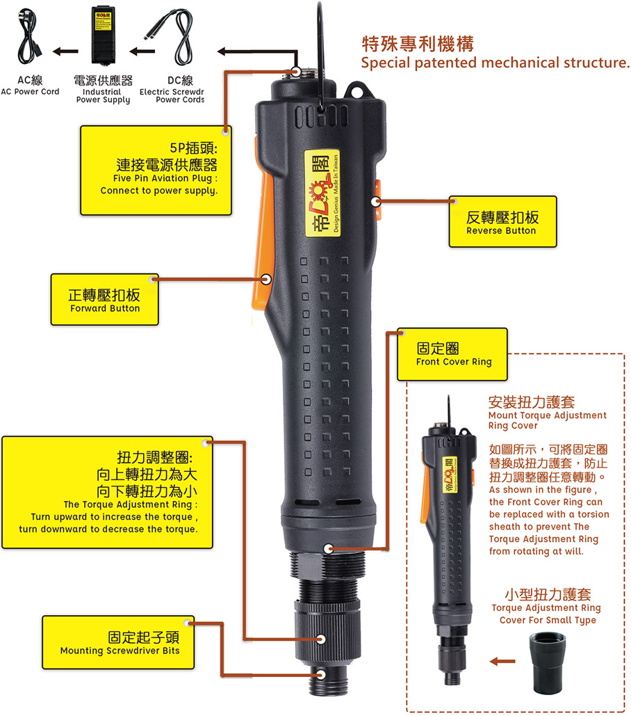 Small industrial grade precision brushless electric screwdriver